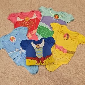 Disney Princess Baby Onesies in Pink, Blue, Yellow, and Green